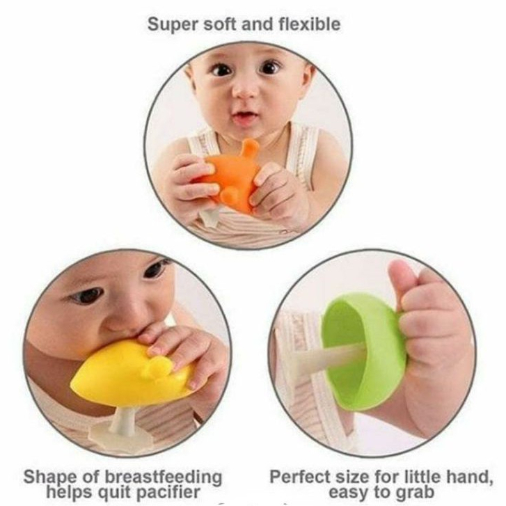 Mainan Gigitan Bersuara Bayi Bentuk Mushroom Silikon Teether Bayi Dengan Suara Baby Bell Teether Stick