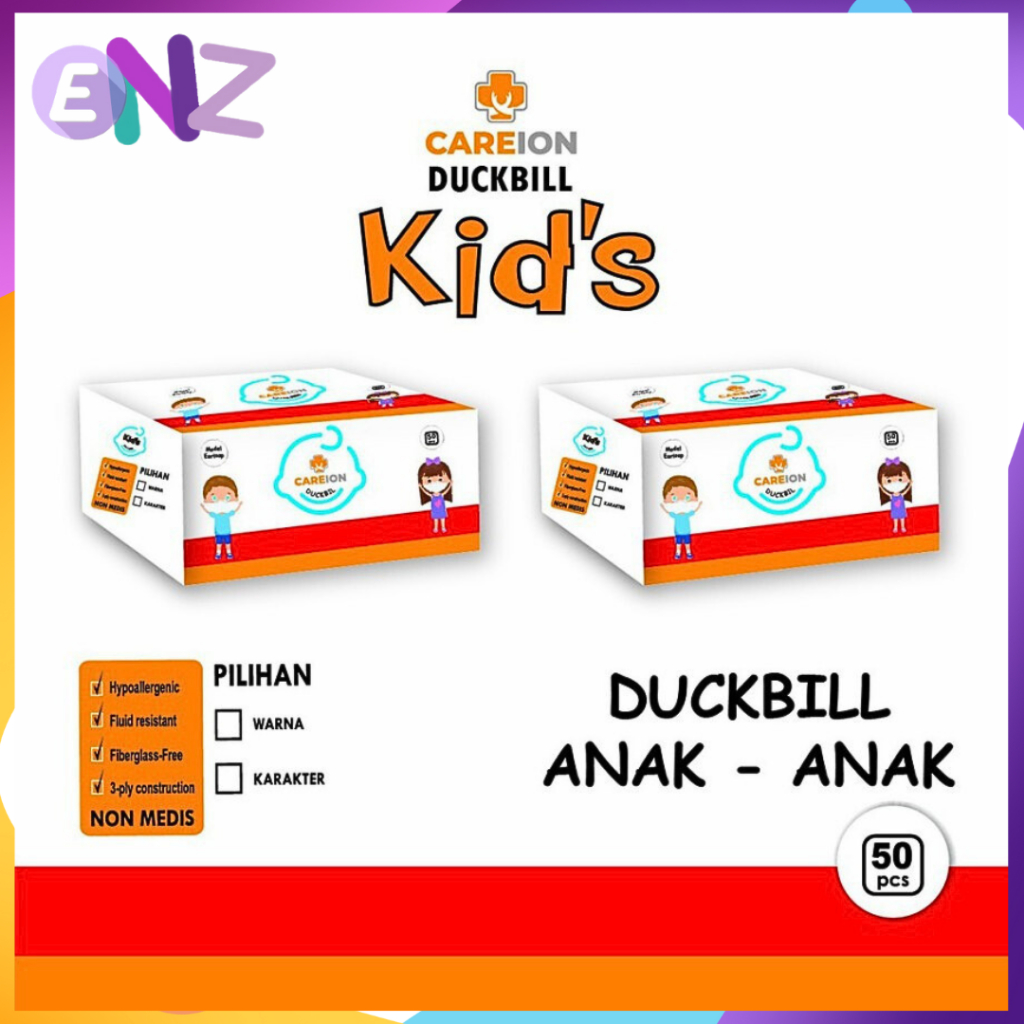 ENZ ® Masker Duckbill 3PLY Anak Putih Hitam Duckbill Earloop Mask Premium Kemenkes 1035