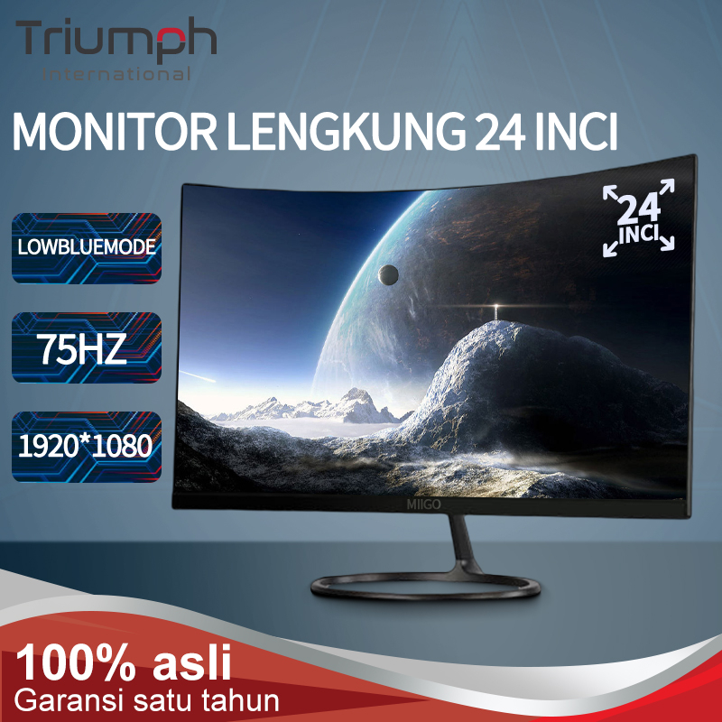 Stok tersedia! Boleh diorder! Miigo Komputer Monitor Led Curve - 24 Inch PC Komputer - PLS VGA HDMI Permainan Pemain Monitor 75HZ/144HZ