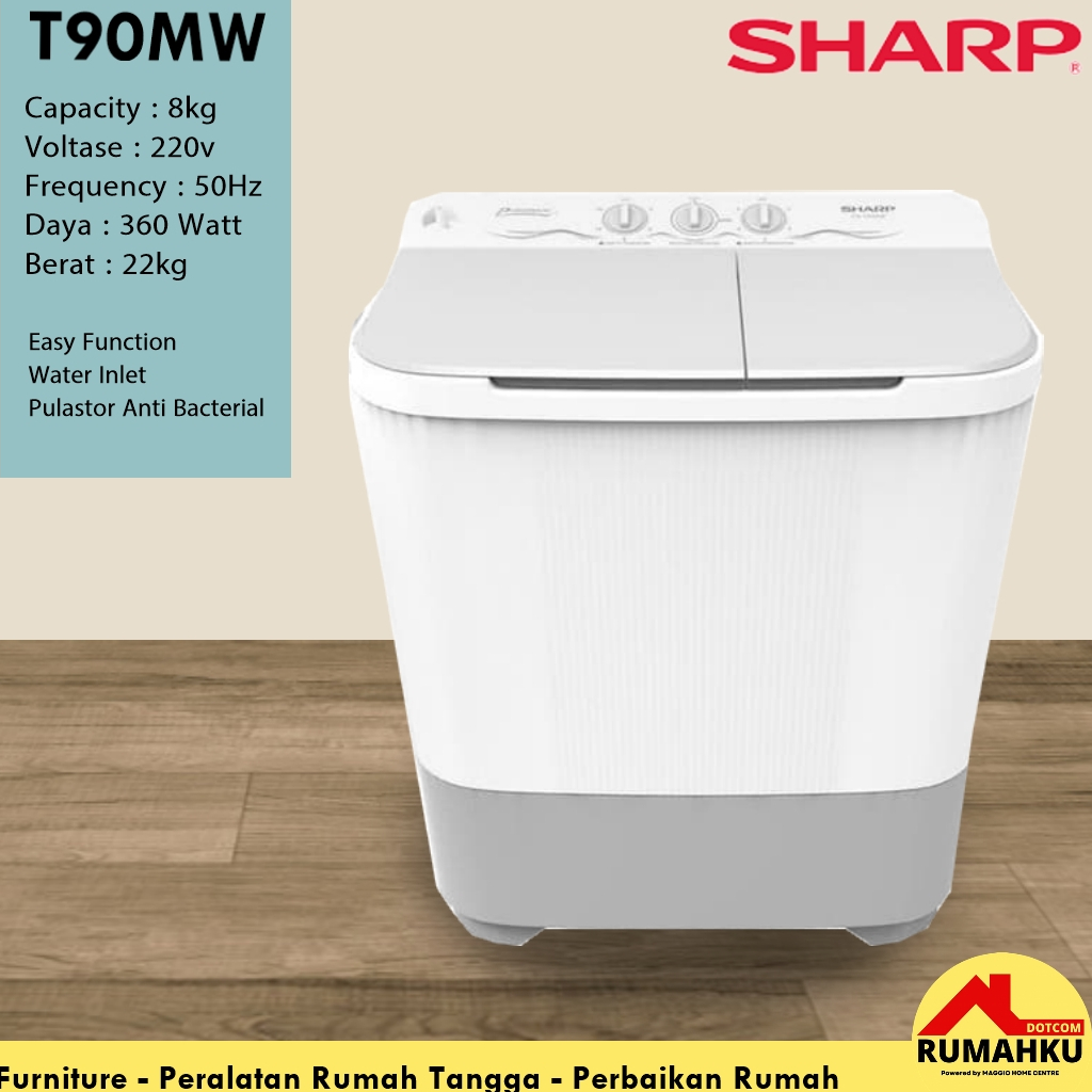MESIN CUCI 2 TABUNG SHARP - MESIN CUCI SHARP 2 TABUNG - MESIN CUCI 8 KG - T90MW - SHARP