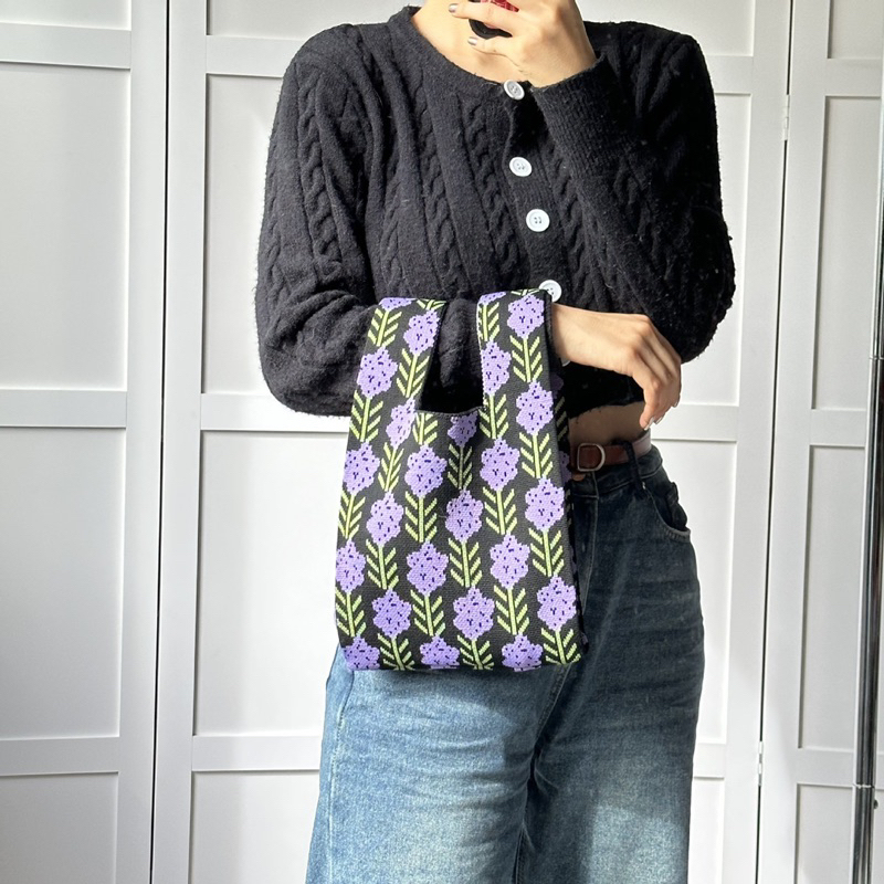 TAS WANITA TOTEBAG MOTIF LAVENDER / TAS MURAH IMPORT KOREA MOTIF TERBARU  LUCU TAS BUFFOLLOW KEKINIAN OOTD CANTIK