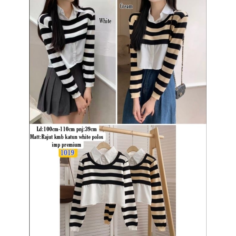 Kemeja pnj crop kmb rajut 1019 Bahan rajut kmb katun polos imp premium fit to L