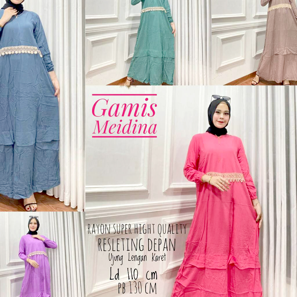 Gamis Wanita Bahan Rayon Motif Polos Resleting Depan Fashion Terbaru Cuci Gudang