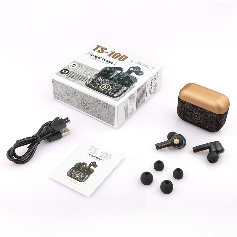 Earphone Wireless TS100 MOTIF Airbuds Nyaman Digunakan Tahan 4-5 Jam