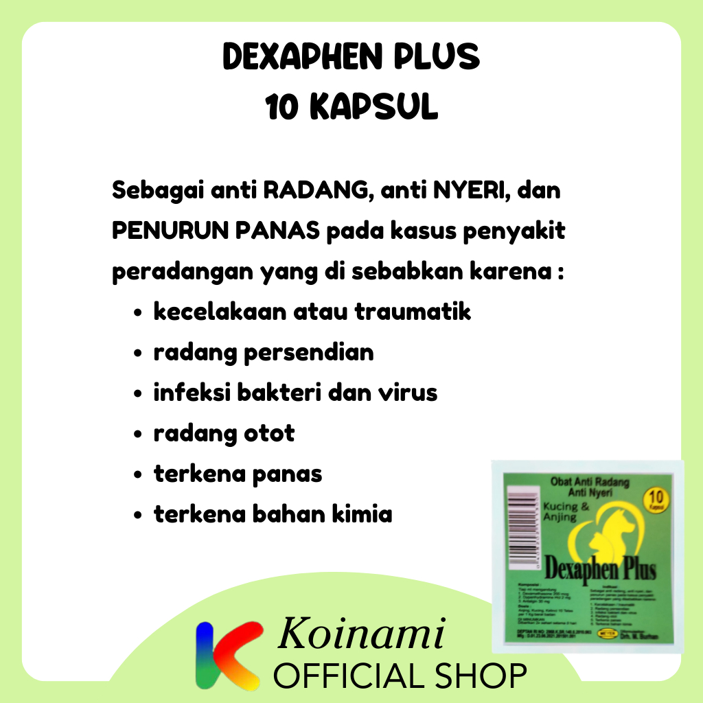 Dexaphen Plus 10 Kapsul / Obat Anti Radang Kucing Anjing / Obat Anti Nyeri Kucing Anjing / BTM