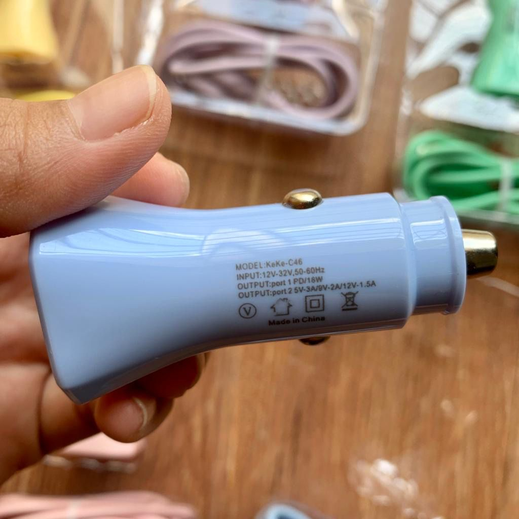 VIBOX CHARGER MOBIL KEKE 903/C46 CAR SAVER MACARON CAR FAST CHARGER PD 18W QC3.0 CAR POWER CHARGING MOBIL  MICRO DAN TYPE-C