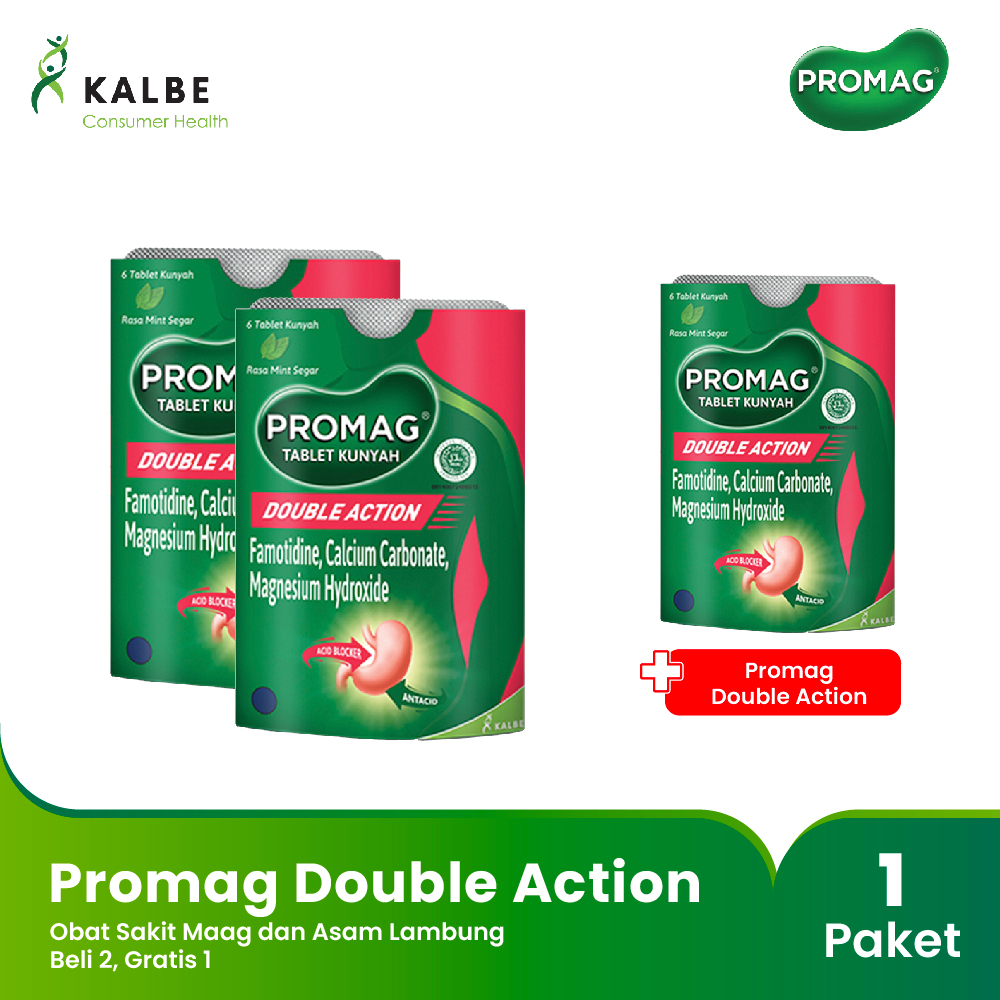 Promag Double Action Obat Sakit Maag 2 Sleeve @ 6 Tablet Free 1 Sleeve