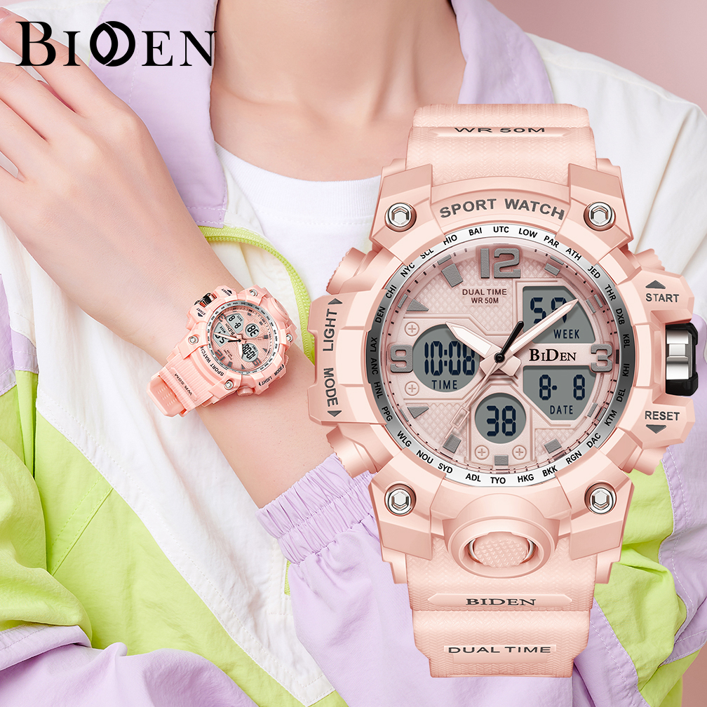 BIDEN Jam Tangan Wanita Digital Analog R010 Original Multifungsi Olahraga STali Silikon Anti Air Jam Tangan Cewek