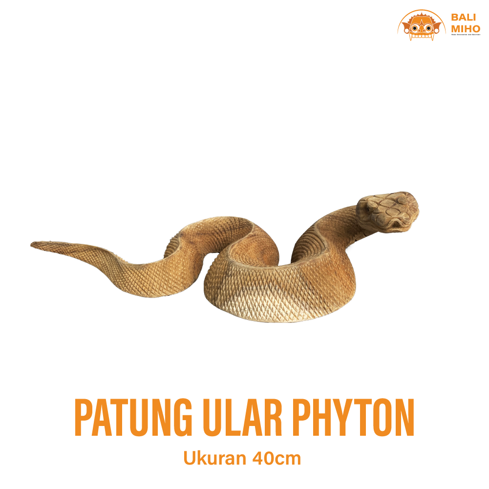Patung Ular Phyton 40 cm - Patung Ular Piton - Patung Ular Sanca - Pajangan Ular Kayu - Patung Ular 