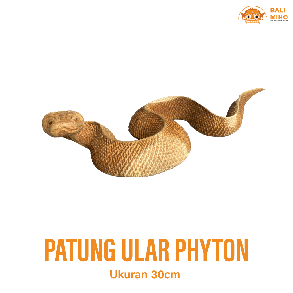 Patung Ular Phyton 30 cm - Patung Ular Piton - Patung Ular Sanca - Pajangan Ular Kayu - Patung Ular 