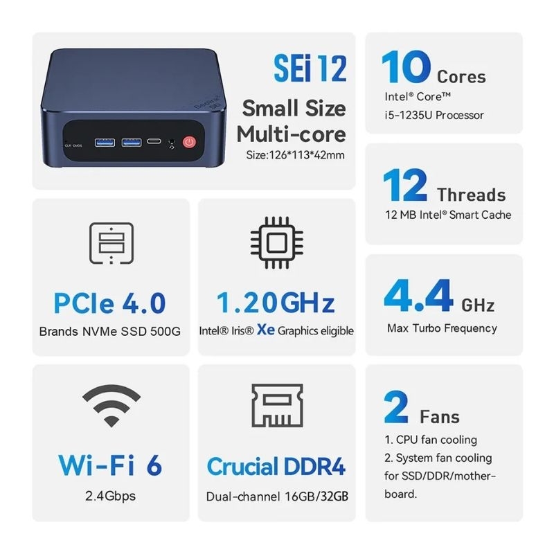 Beelink SEi12 Intel Core i5 1235U 16/500GB NVMe WiFi6 Windows 11 Pro