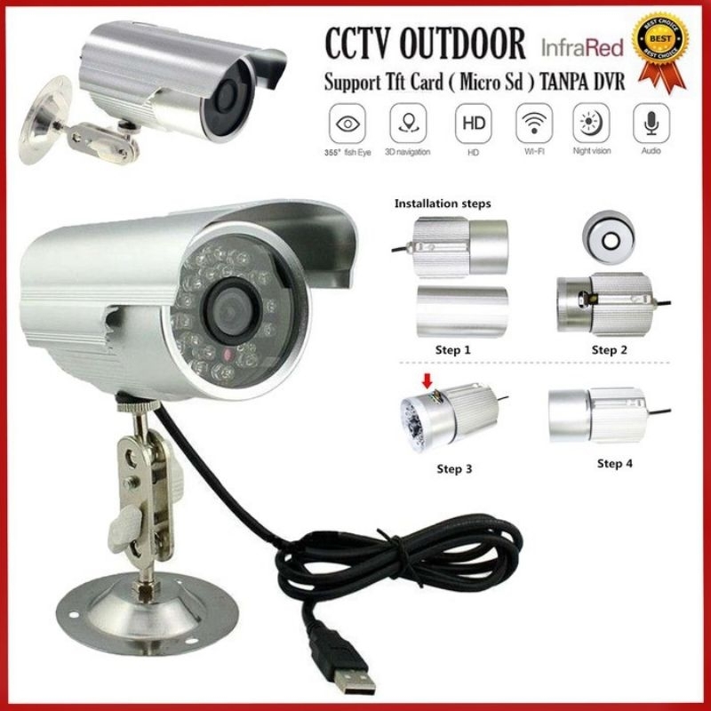 CCTV OUTDOOR 720P PORTABLE PORTABLE MICRO SD CARD /KAMERA PENGINTAI MEREKAM TANPA DVR