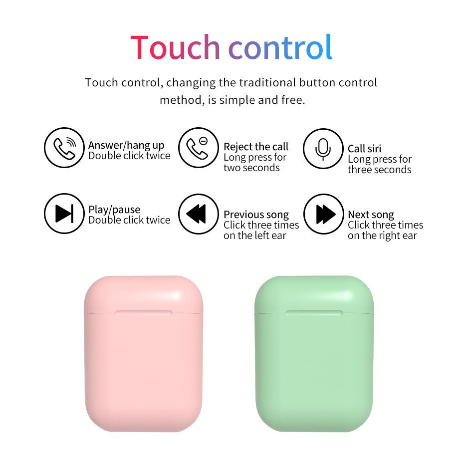 VICLOOK COD Bluetooth headset inpods 12 TWS Macaron Wireless Earphone Android IOS i12 Dengan 3D Case