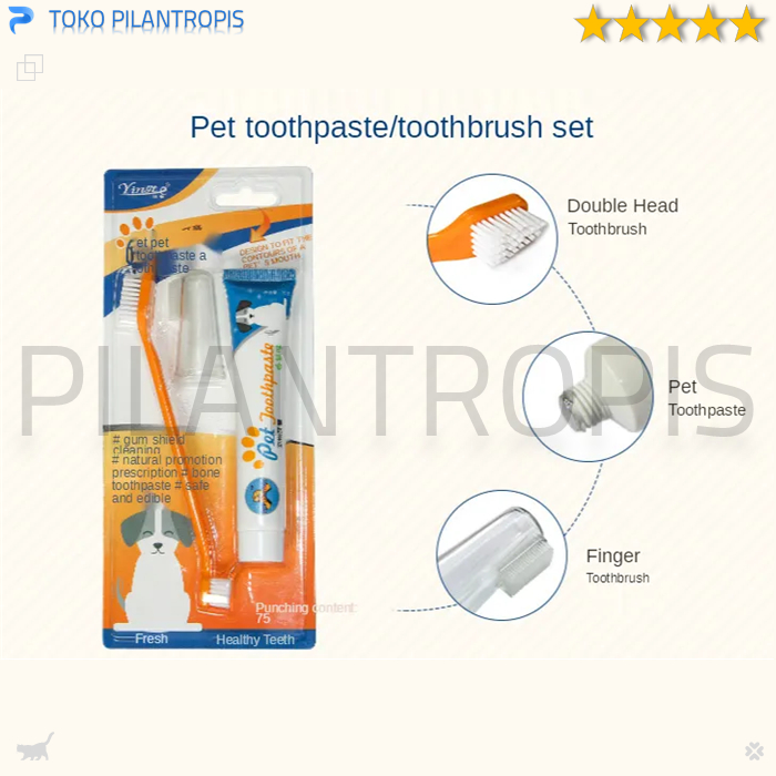 1SET SIKAT GIGI KUCING DAN ODOL PASTA GIGI KUCING ANJING PET TOOTHBRUSH TOOTHPASTE SET PET DENTAL GEL