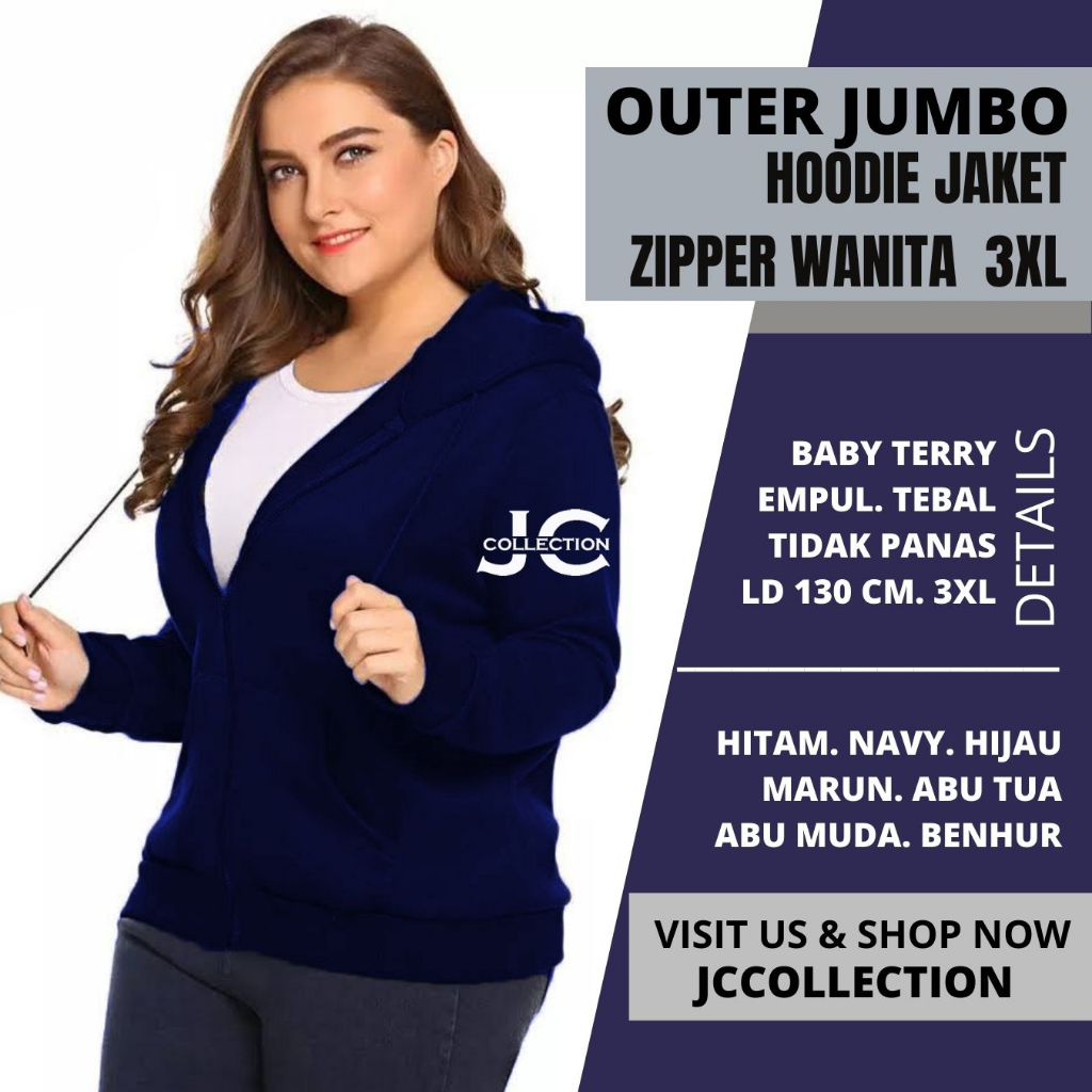 Jaket Wanita Hoodie Zipper 3XL - JCCollections