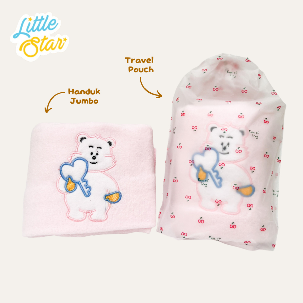 LS Jumbo Baby Towel Gift Bag Set Mandi Bayi Handuk Ivory Lembut Halus Kain Katun 110x60 Cm