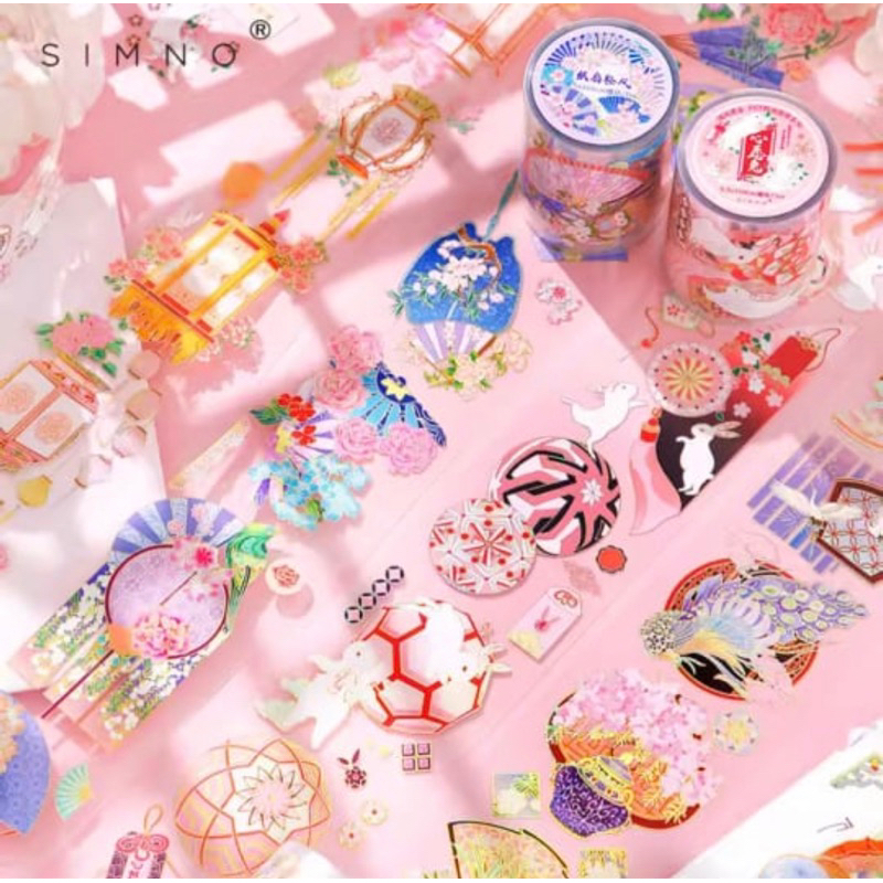 

Washi Tape Selotip Transparan + Gold Foil Chinese Japanese Design 55 Mm