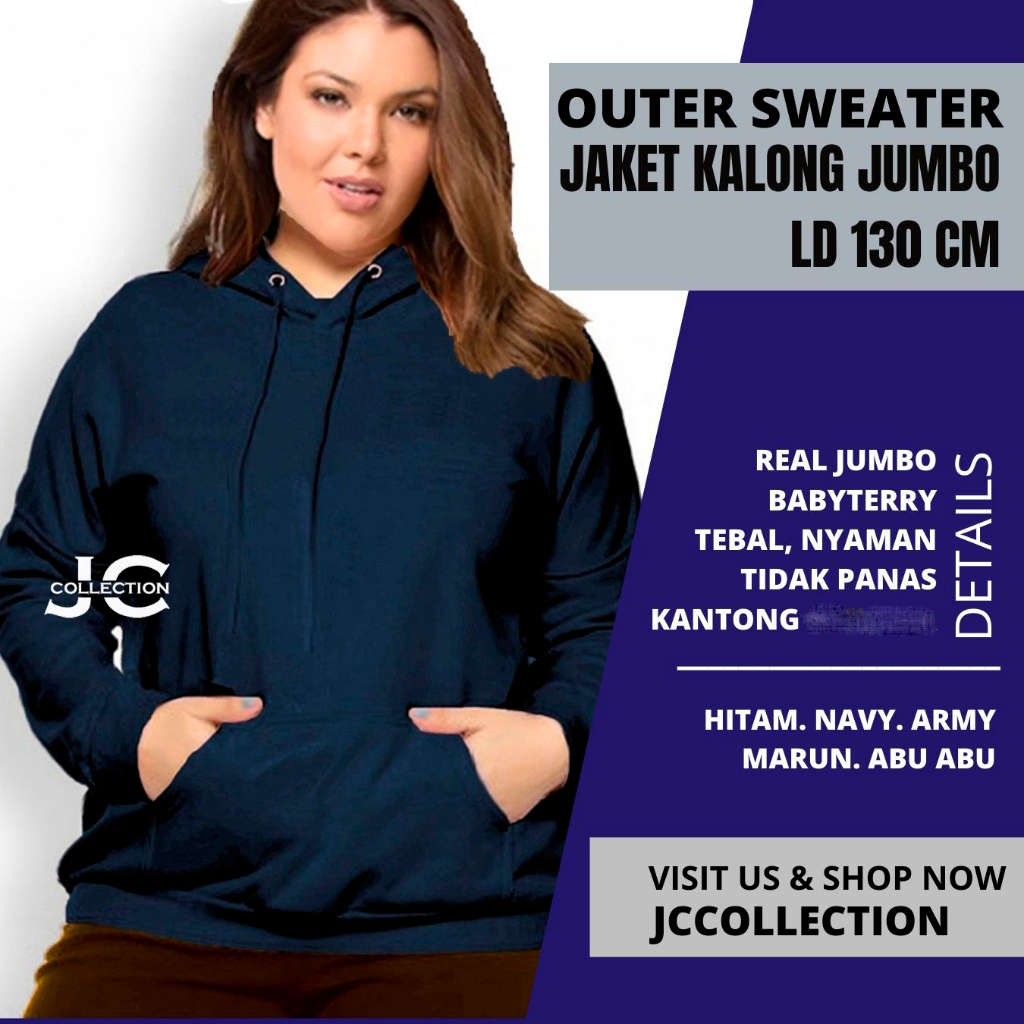 Jaket Hoodie Wanita Jumbo 3XL Variasi Kantong Mimmy Sweater Big Size - JCCollections