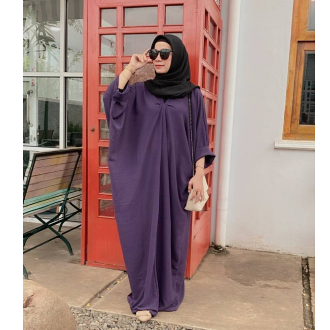 Kaftan Jumbo Wanita Syamilda Bahan Crinkle AirFlow Kerah V Fashion Muslim Terbaru