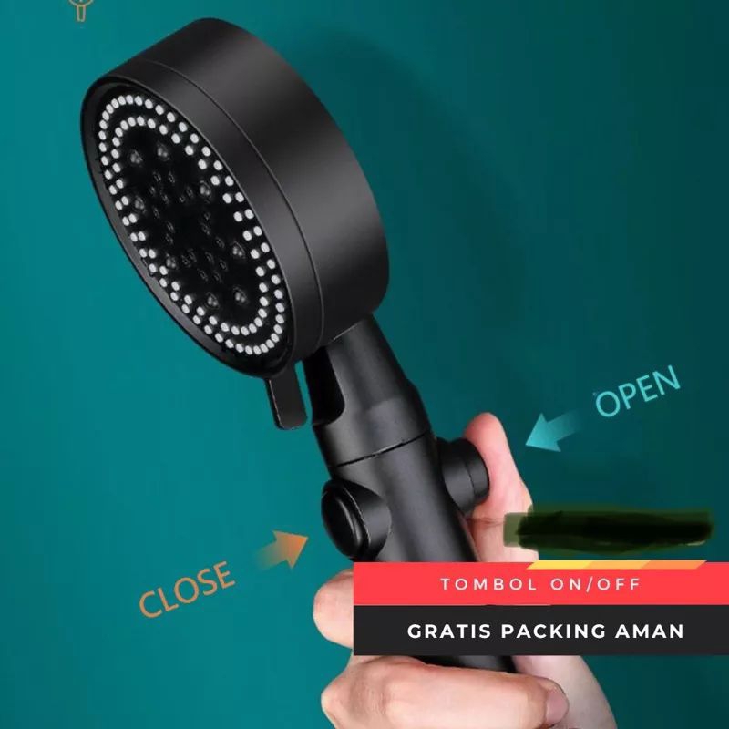 MJ88 Kepala Shower Mandi Hitam / Set Kepala Shower Kamar Mandi Tekanan Tinggi Desain Minimalis Aestetik Hitam / Shower Kamar mandi Set Hitam Minimalis 5 Mode Spray Holder dan Selang / Kepala Pancuran Genggam Tekanan Tinggi 5 Mode Hemat Air Super