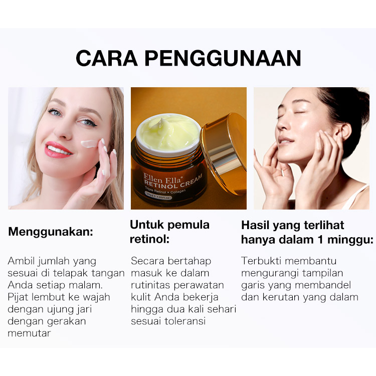 Upgrade Ellen Ella Retinol Face Cream- Beli sekarang dapatkan 3 gratis - Efek meningkat sebesar 50% - Membantu mengungkapkan kulit yang tampak lebih halus dan lebih kencang dengan perawatan retinol yang lembut ini.