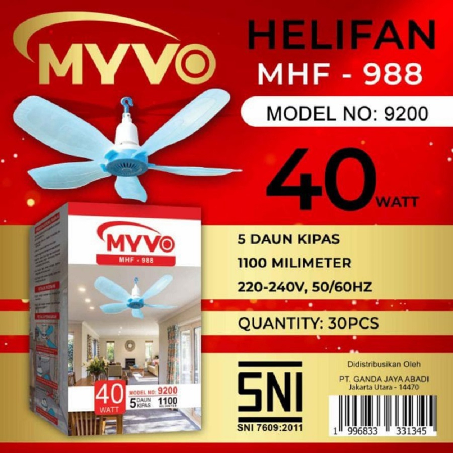 Ceiling Fan Heli Fan Kipas Angin Gantung Myvo 40W 40 Watt 5 Baling Angin Kuat