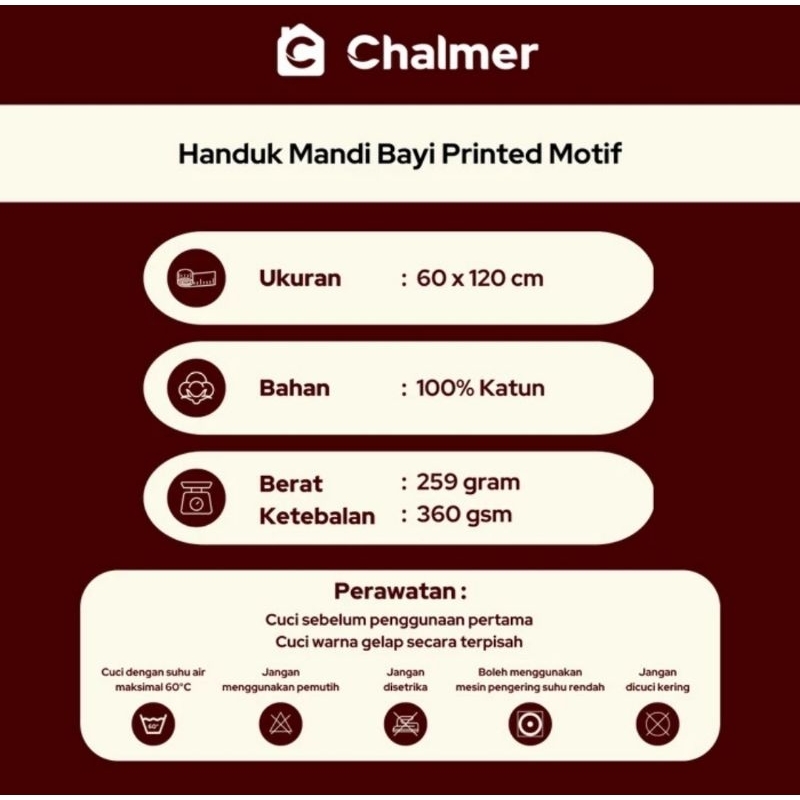 Handuk Bayi Chalmer Handuk Anak Lembut Print Karakter Ukuran 60 x 120