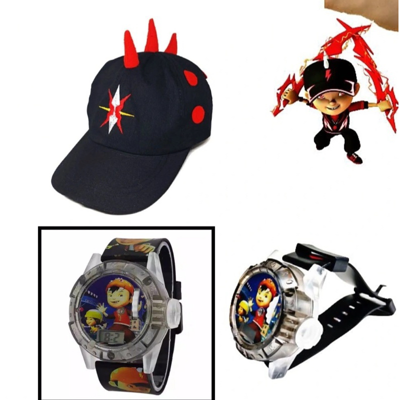 (Grosir Cod)Jam Tangan Anak-Anak Musik Led Laser Boiboboy+Topi Anak-Anak Boiboboy 1Set Murah(Cod)Best Seller)