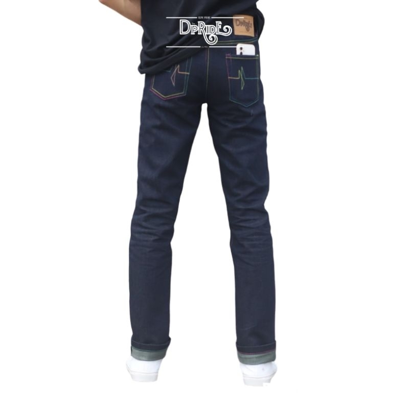 NON STRECH - Raw Denim Pants Selvedge Blue Black Benang Rainbow Full Celana Jeans Pria Slimfit Bagia