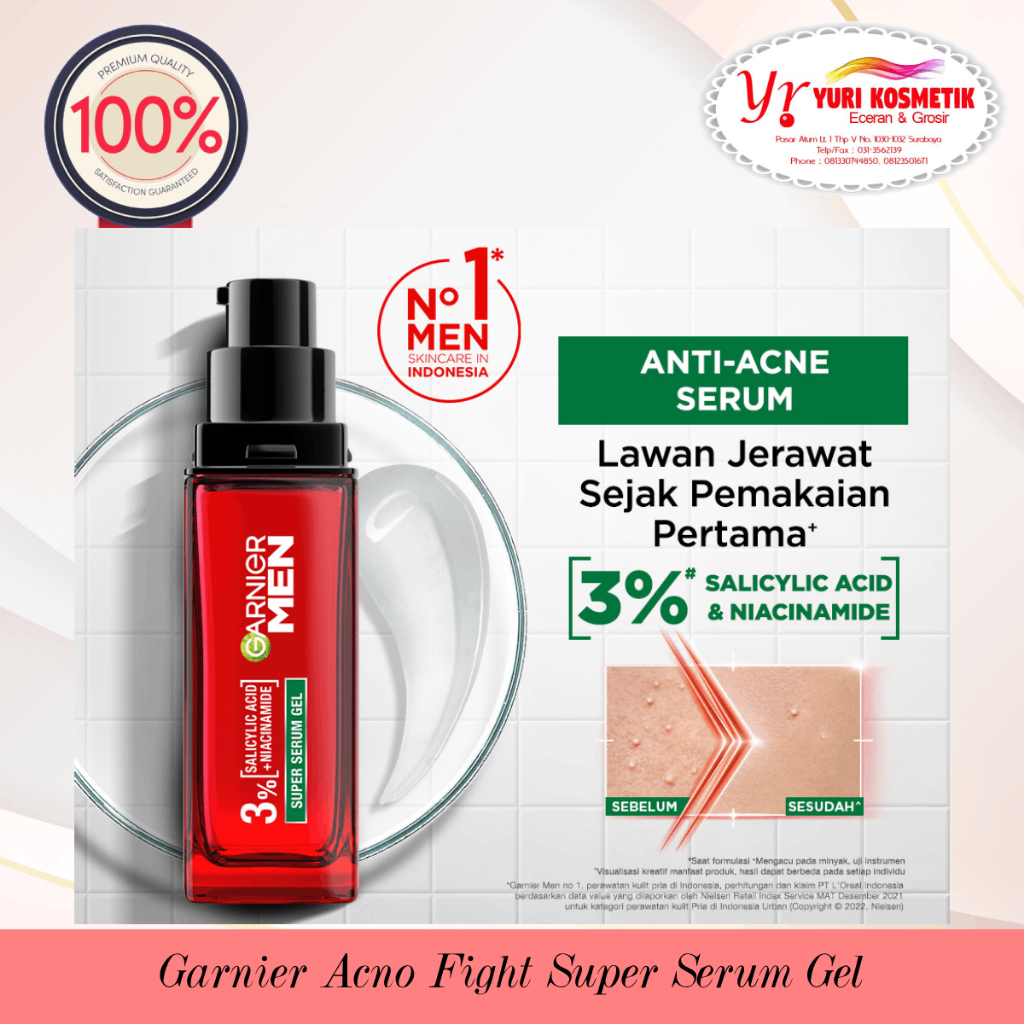 Garnier Men Acno Fight Super Serum Gel 30ml - Salicylic Acid &amp; Niacinamide untuk Kulit Berjerawat