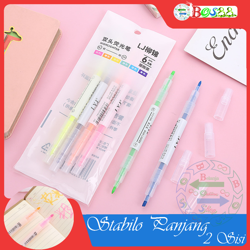 

Stabilo Panjang 6 Warna 2 Arah / Highlighter Warna Warni