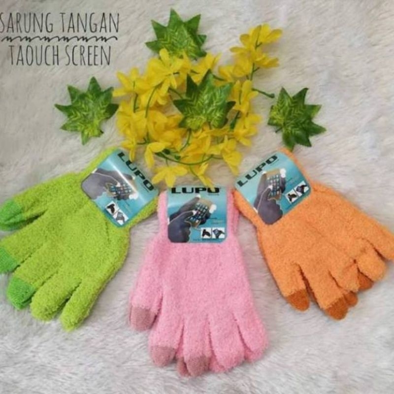 Sarung Tangan Rajut Touchscreen Bulu Warna Warni Polos Wanita High Quality Import