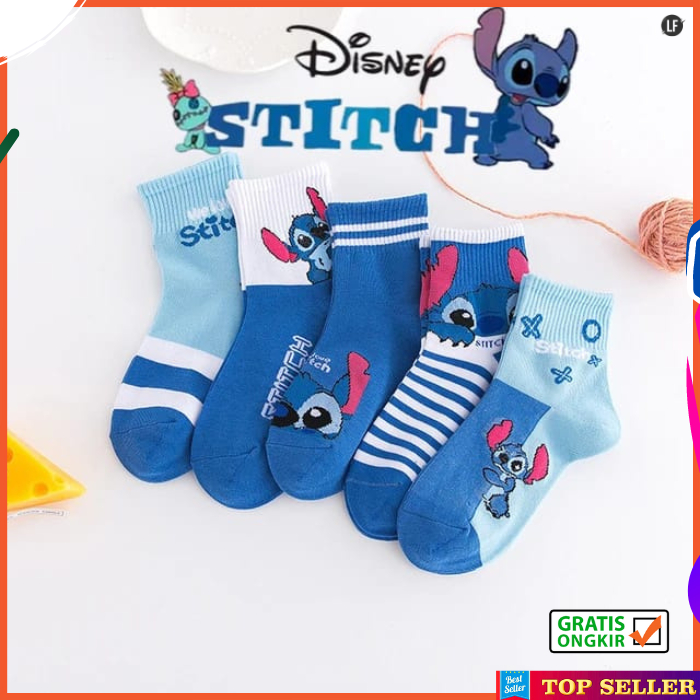 Kaos Kaki Anak Sekolah TK SD Motif Laki Fashion Perempuan Korea Kartun Disney Stitch Terbaru K9