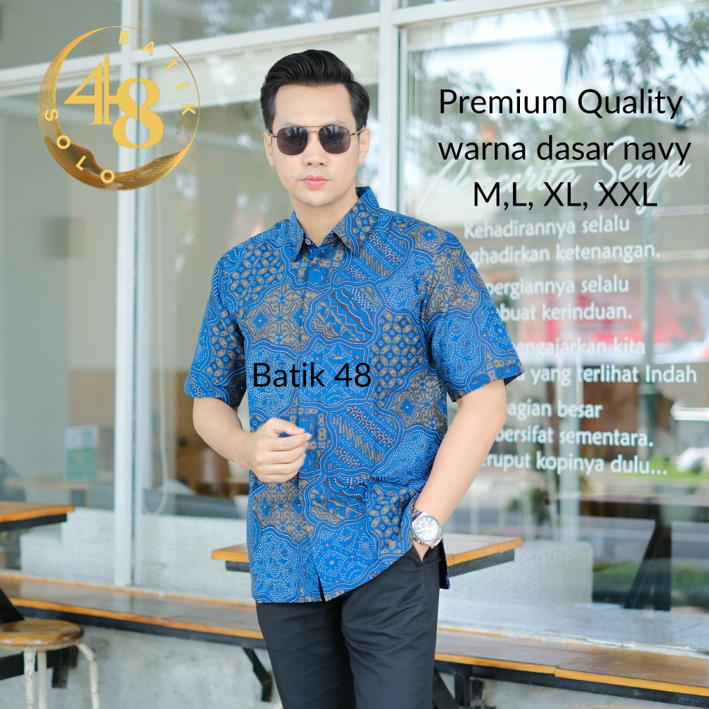Sasak Biru Navy Dongker Kemeja Batik Pria Lengan Pendek Full Furing Batik Asli Solo