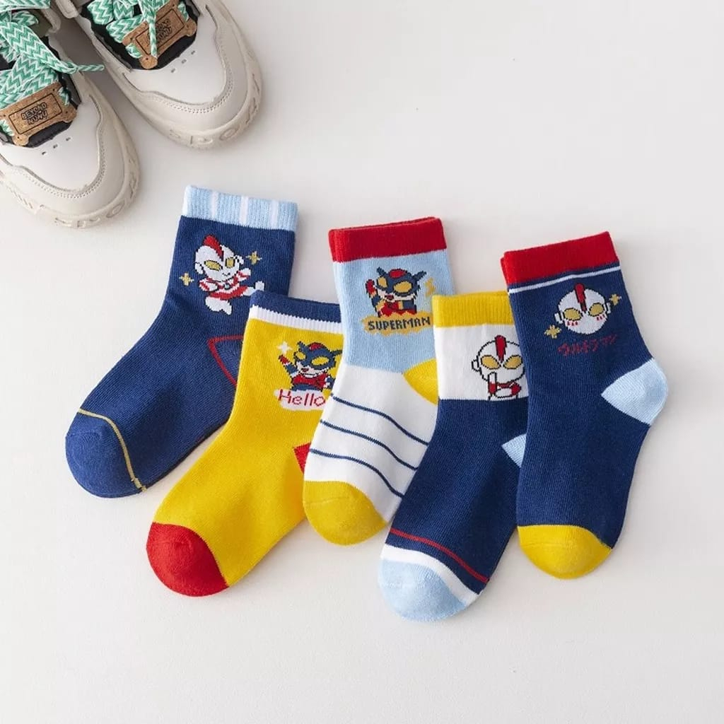 Kaos Kaki Anak Laki Sekolah TK SD Motif Cowok Korea Superhero Ultramen Socks Kids Terbaru K2S