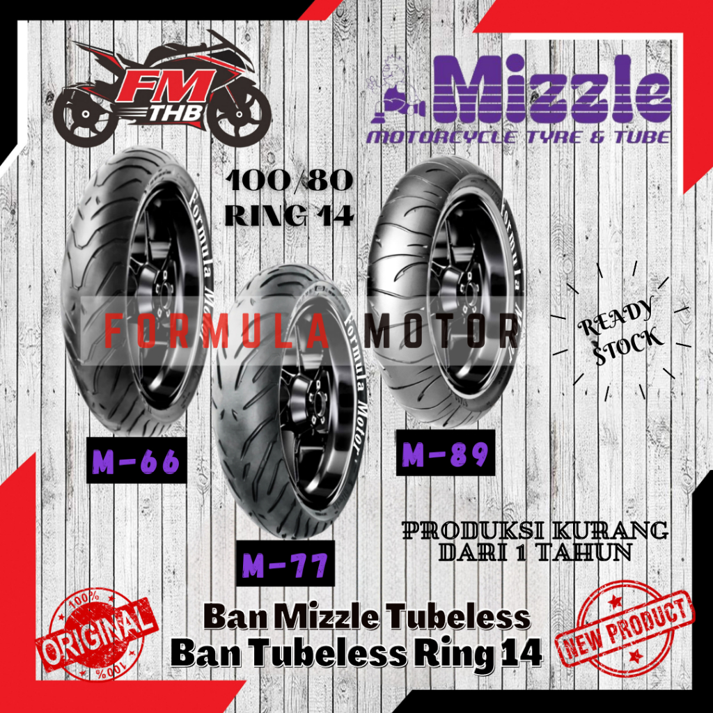 Ban Mizzle 100/80-14 Tubles (Pilih Tipe) -Ban Belakang Vario-150, Mio-GT, X-Ride Ring 14 Tubles