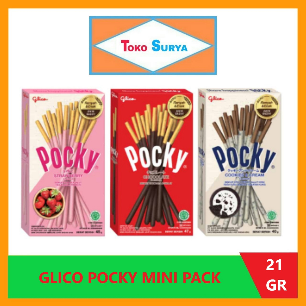 

Glico Pocky Mini Pack Cokelat/Strawberry/Cookies&Cream 21 Gr (Pcs)