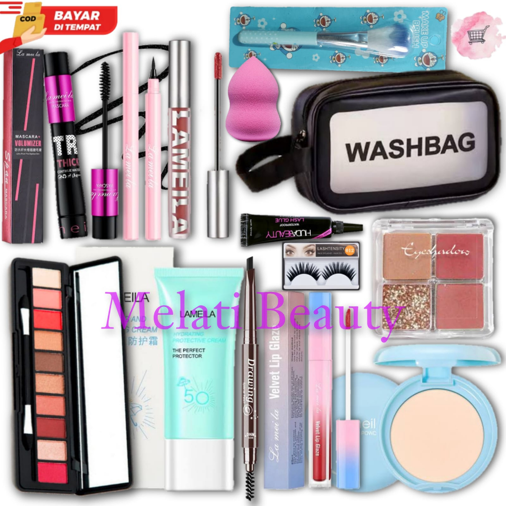 Paket Kosmetik Super Varian Lengkap 19 In 1 Lameila Tas WASHBAG / Paket Kosmetik Lengkap / Makeup Set Kecantikan Wanita