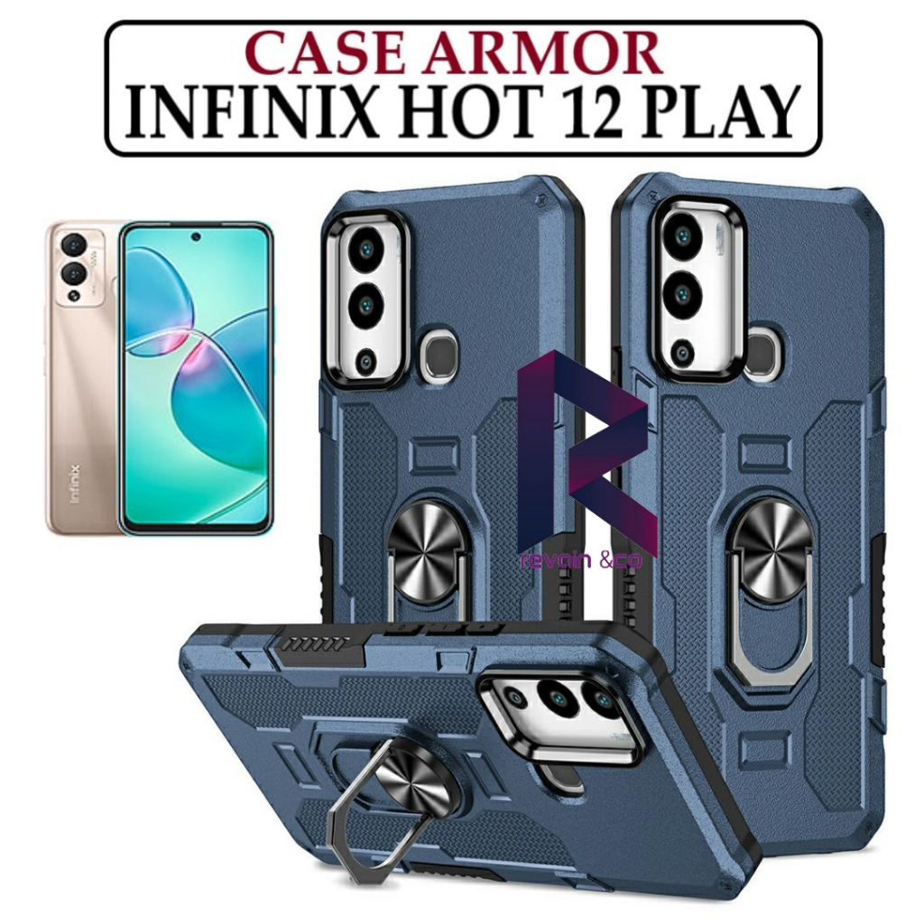 Case Armor INFINIX HOT 12 PLAY Iring Cincin Magnetic Kesing Hp Protect kamera Premium Hard Case Standing Robot Pelindung Kamera