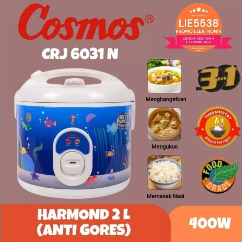 COSMOS CRJ-6031N / CRJ 6031 N Rice Cooker Harmond Anti Gores 2 L GARANSI RESMI