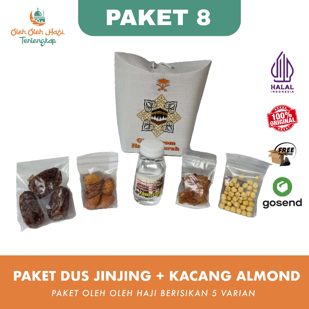 

paket oleh oleh haji dan umroh dus jinjing+kacang almond+air zamzam