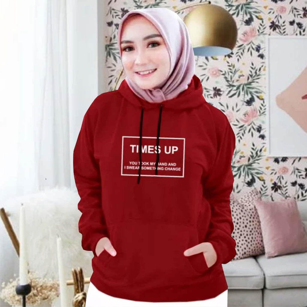 FenishaStore Sweater Hoodie Pria Dan Wanita TIMES UP Kantong Depan Bisa Bayar Ditempat COD