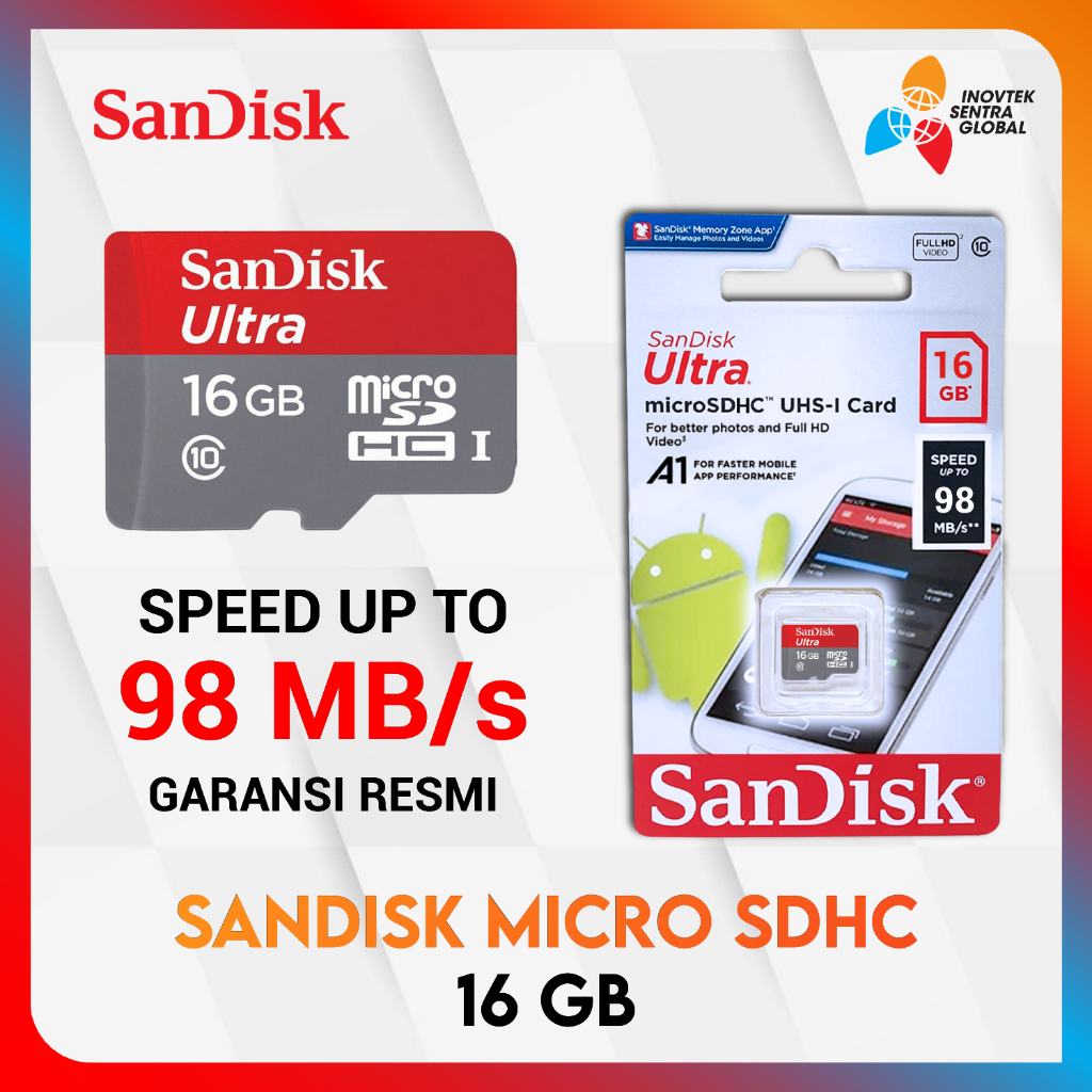 SanDisk 16GB A1 Ultra MicroSD 98MB/s Class 10 GARANSI RESMI