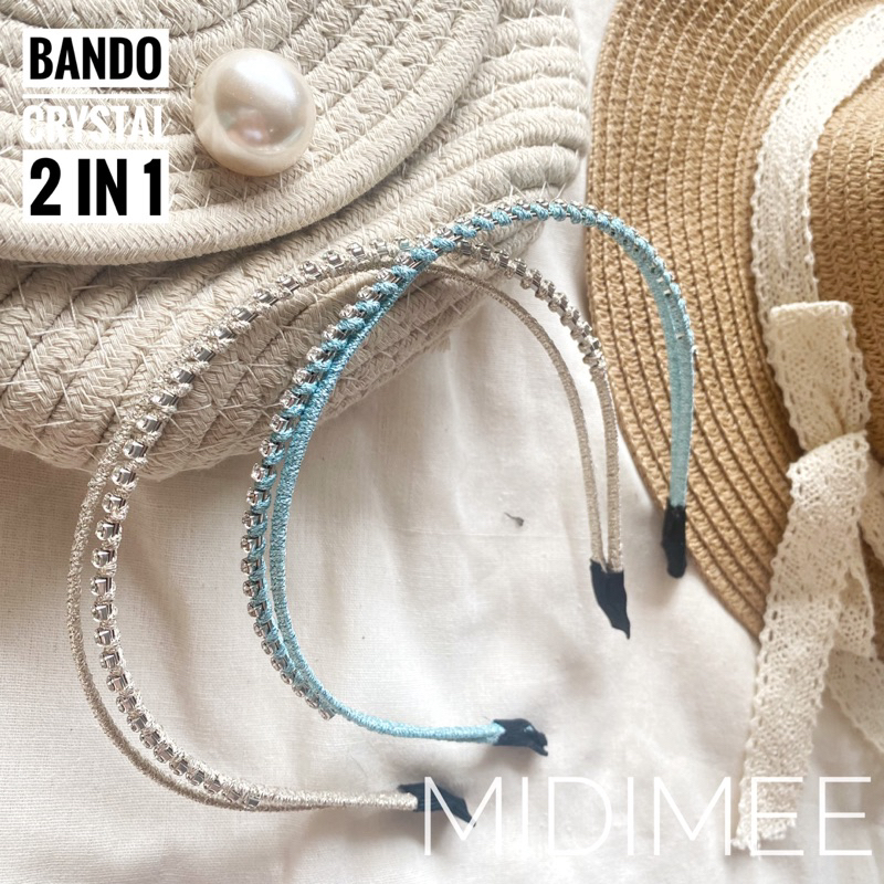 Bando Fashion Korea 2 in 1/Bando Crystal Kombinasi Polos/Korean Headbands