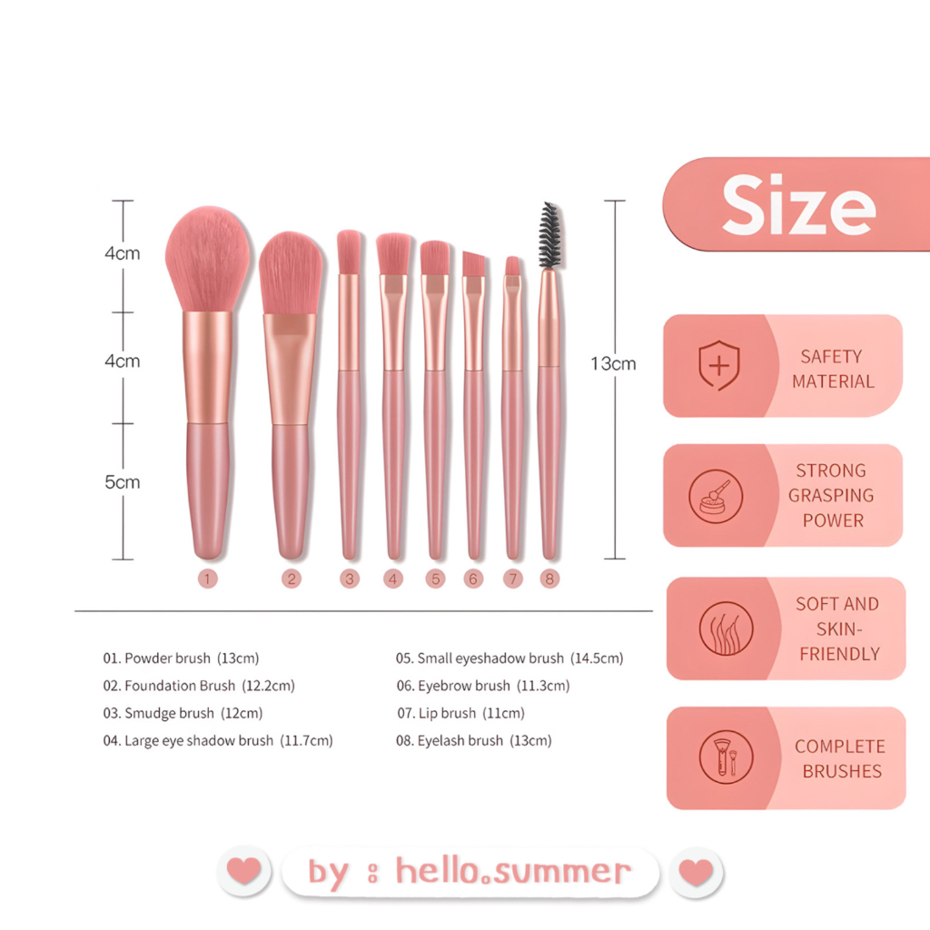 Pastel Kuas Make Up Brush Makeup Set Rias Brush 8pcs &amp; FREE POUCH Lembut High Quality