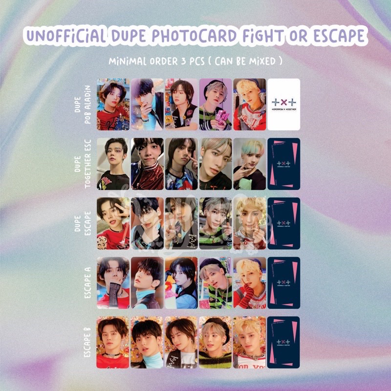 [MIN 3] DUPE ESCAPE ♡ txt unofficial photocard premium 2 sisi 310 gsm together concept harley ♡ yeonjun soobin beomgyu taehyun hueningkai