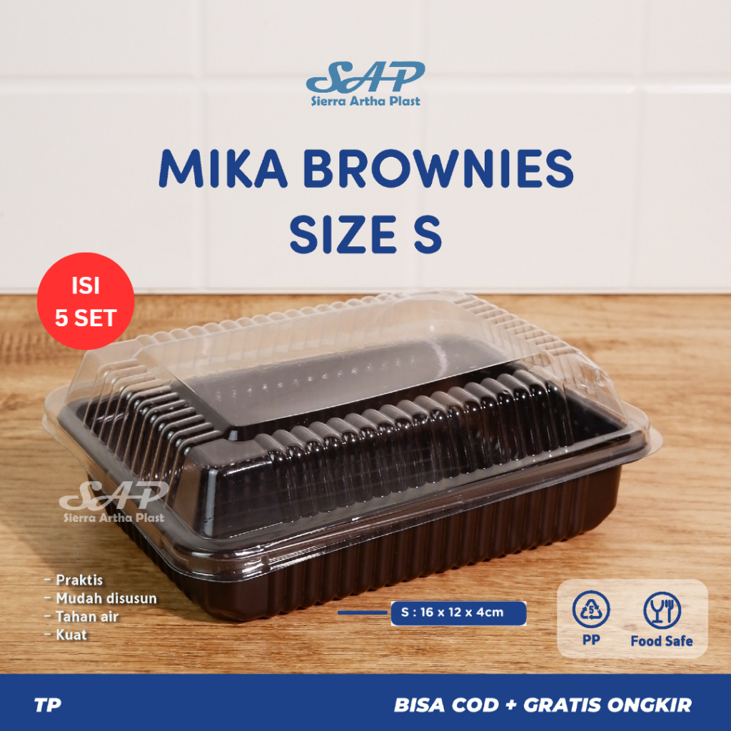 Mika Brownies Size S (5 SET WADAH TUTUP) / Mika Plastik Tempat Kue Brownies Ukuran S / Tempat Bento Size Small