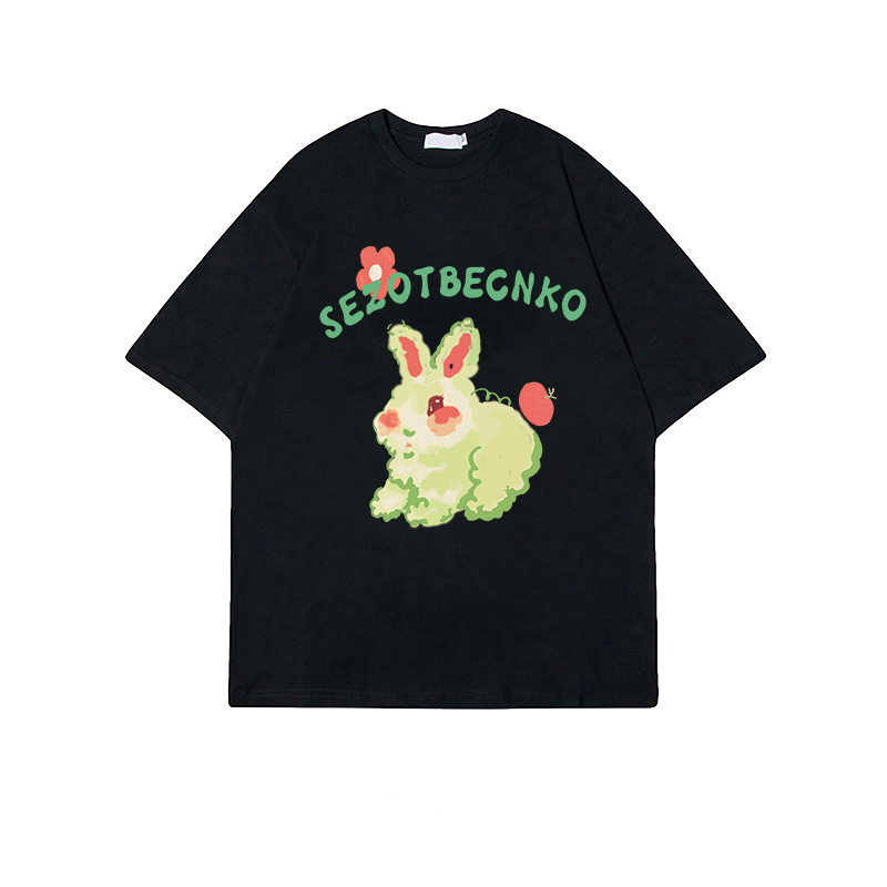 XiaoZhaiNv Kaos Atasan Wanita Green Bunny Pattern Lengan Pendek A0787