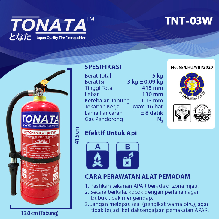 APAR 3 kg Tonata Wet Chemical K-Type / Set Komplit Tipe K