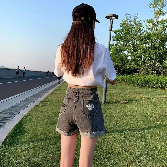 【wanita_id】Celana Pendek Wanita Bunga Daisy celana jins pendek korean style highwaist denim cewek fashion wanita